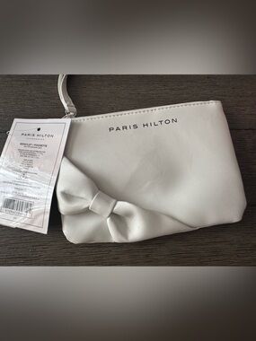 Paris Hilton White Wristlet Clutch with Bow Accent